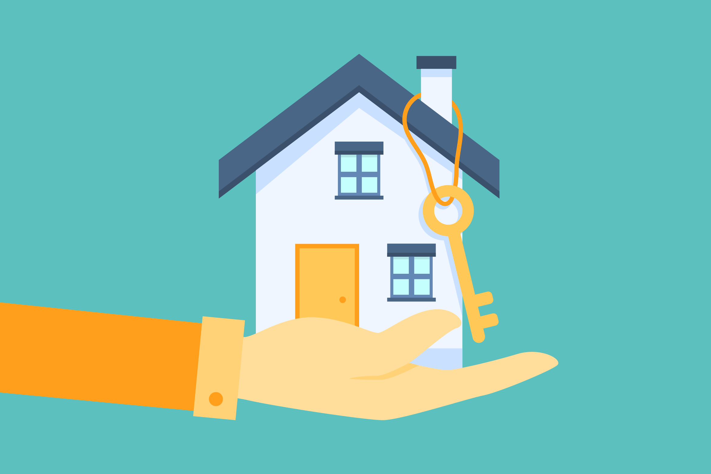 Illustration d'une main tenant une maison avec une clé sur le toit